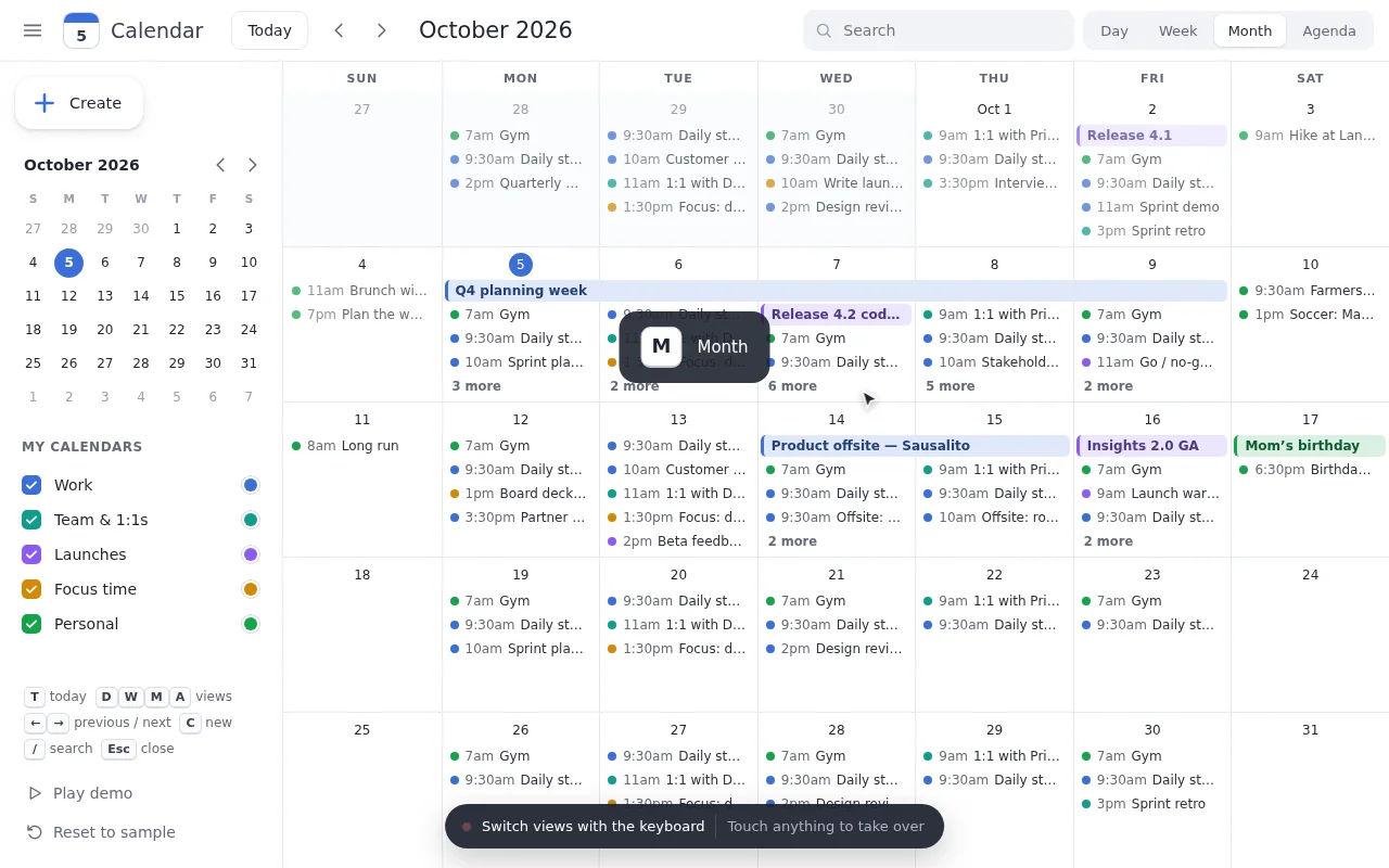 Claude Opus 5.5, Claude Code: Calendar planner: render