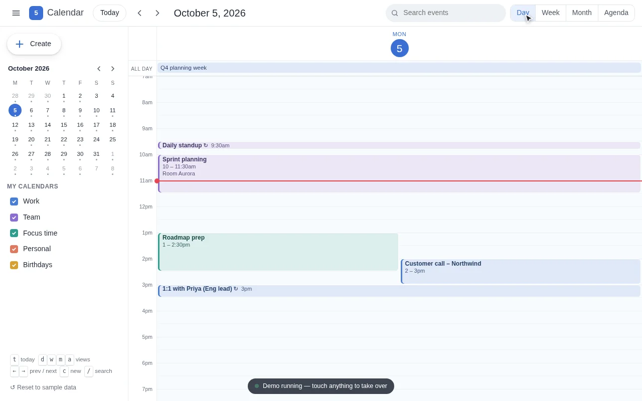 Claude Sonnet 5.5, Claude Code: Calendar planner: render