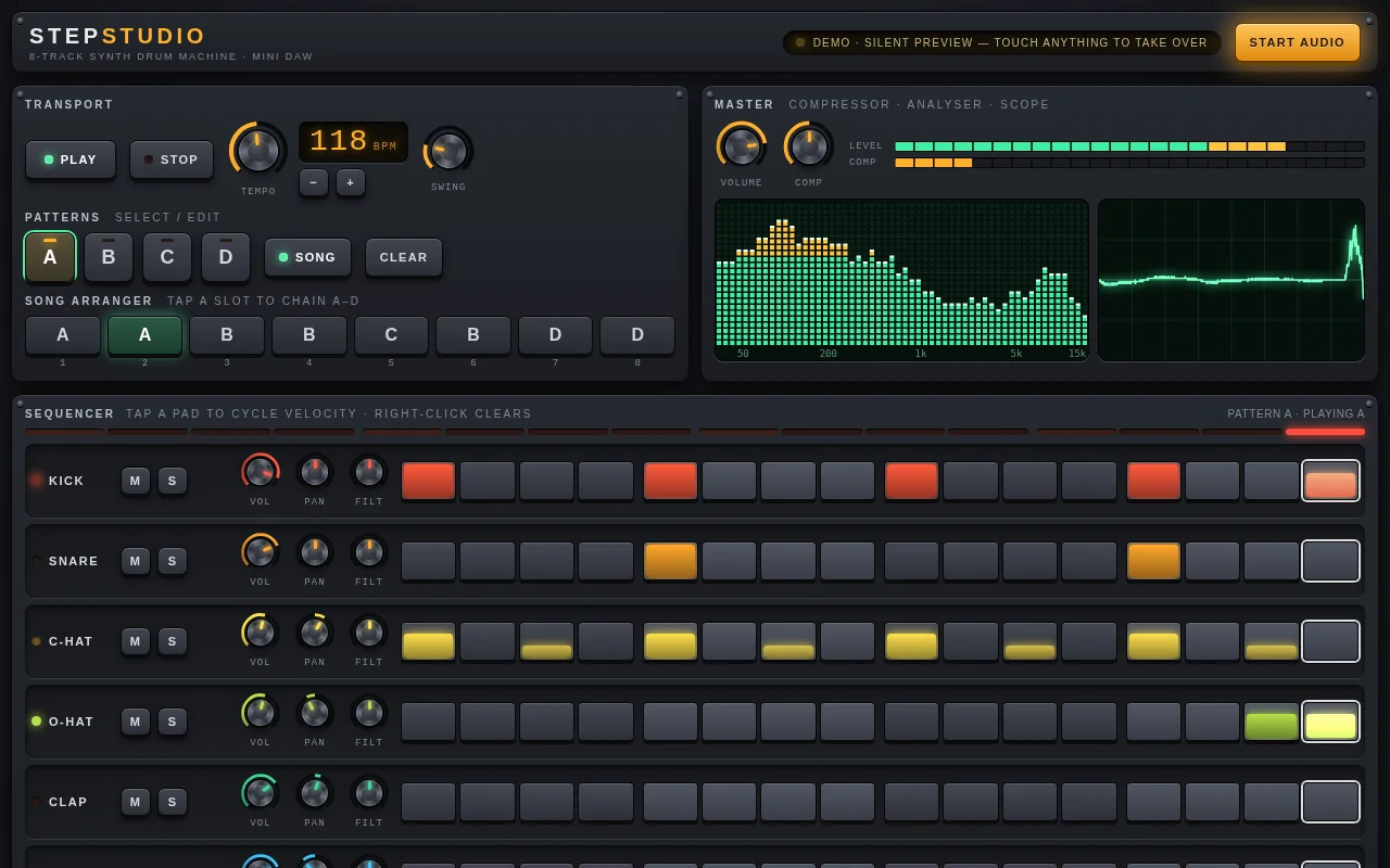 Claude Sonnet 5.5, Claude Code: Drum machine daw: render