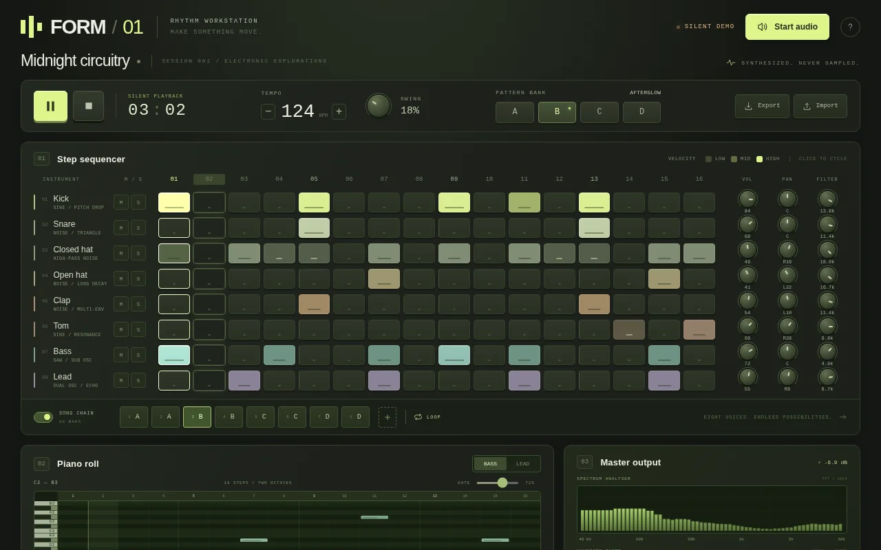 gpt-6.1-sol, Codex CLI: Drum machine daw: render
