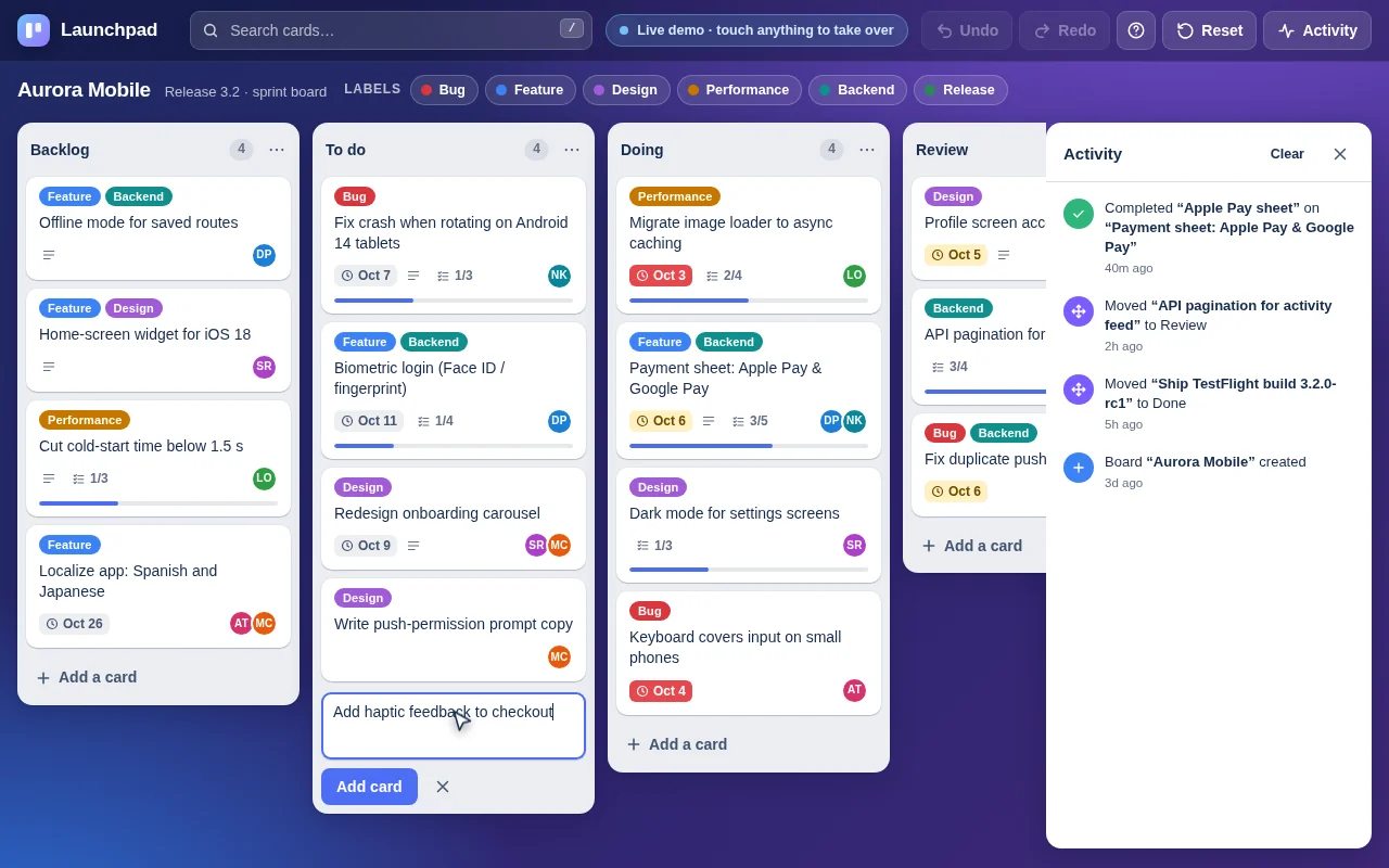 Claude Sonnet 5.5, Claude Code: Kanban board: render