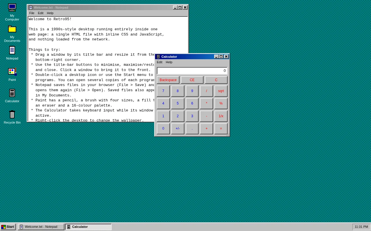 Claude Fable 5.1's output for Retro desktop