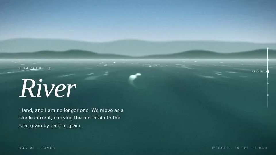 Claude Fable 5.1's output for Codrops-style scroll story: the life of a raindrop