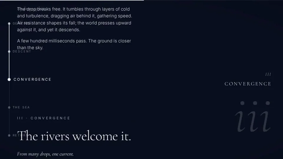 minimax-m3's output for Codrops-style scroll story: the life of a raindrop