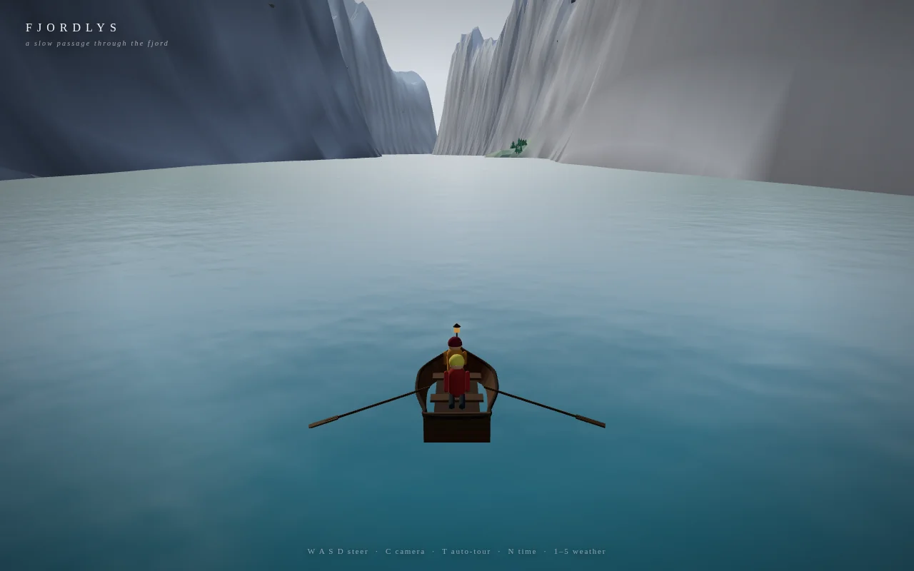 Kimi K3's output for Fjord scene (Three.js)