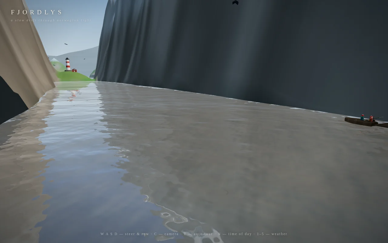 GLM-5.3's output for Fjord scene (Three.js)