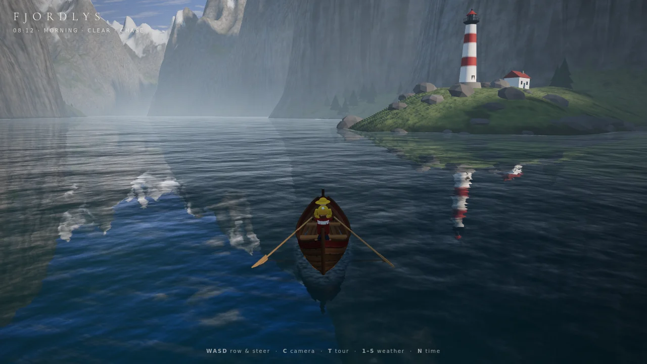Claude Opus 5.5's output for Fjord scene (Three.js)