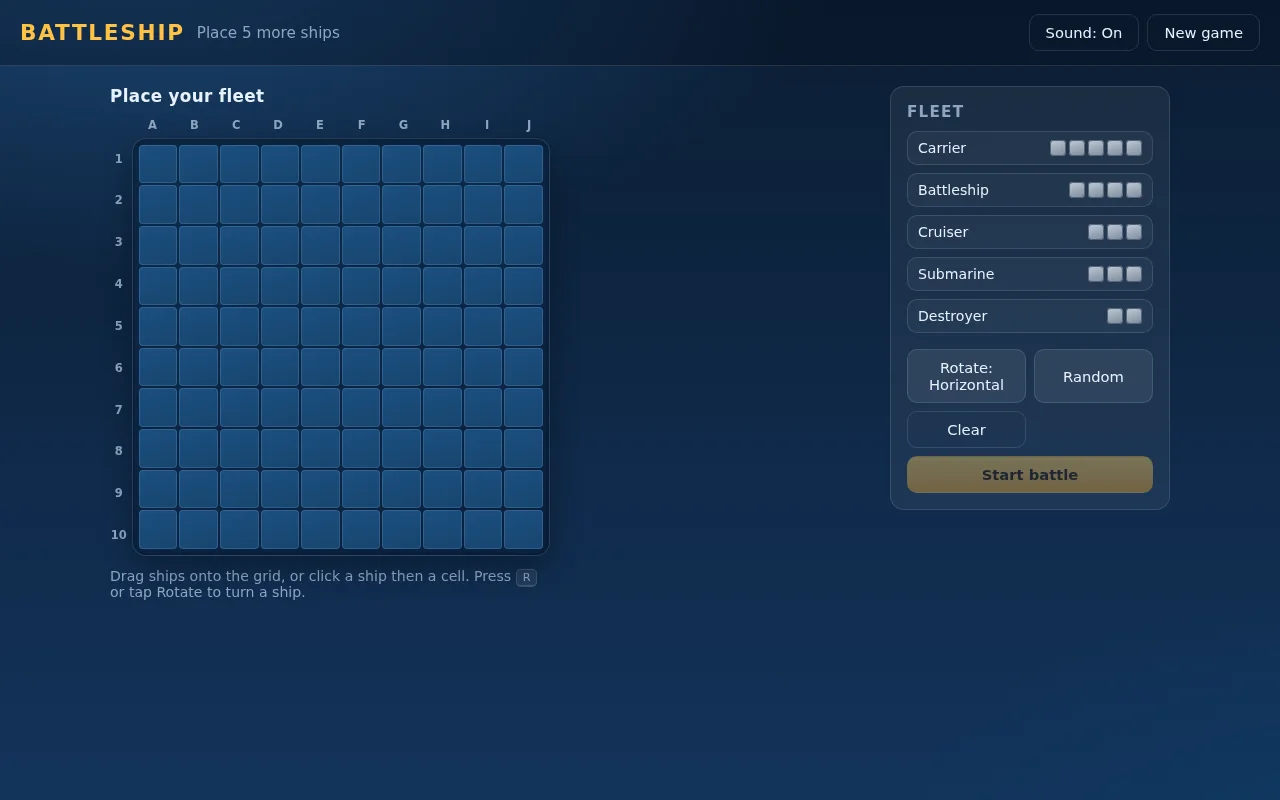 Claude Haiku 5.5's output for Game battleship