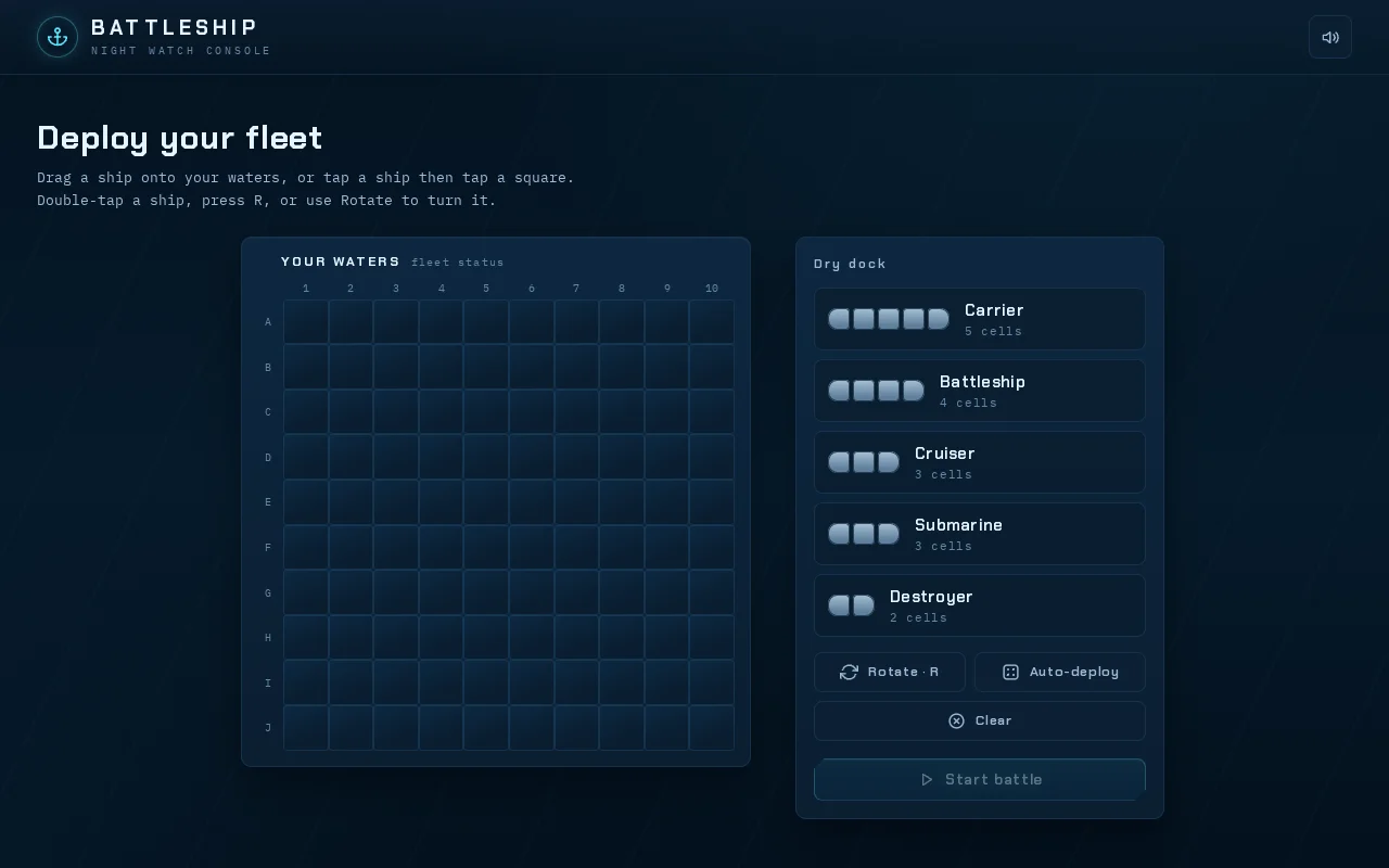 GLM-5.3 (fast router)'s output for Game battleship