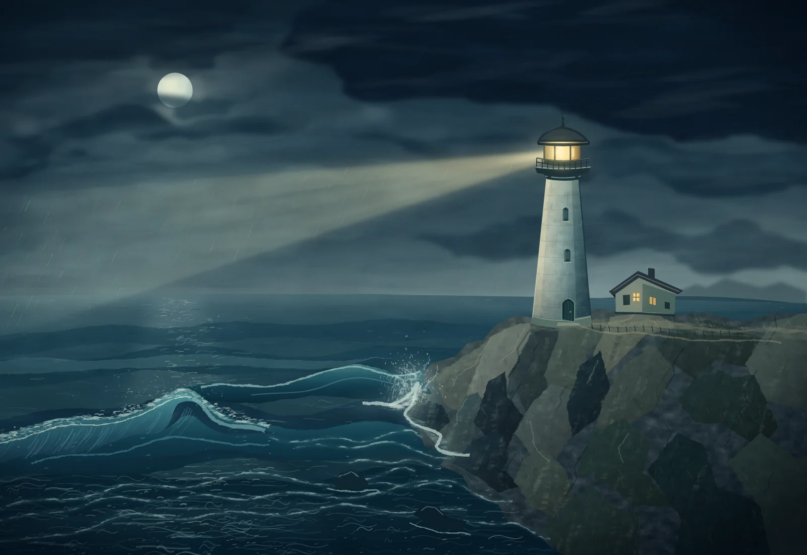 GPT-6 Astra's SVG for Lighthouse on a headland at night