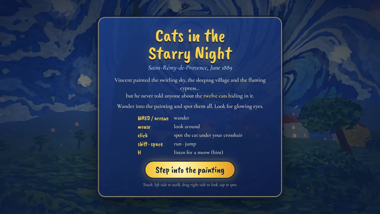 Claude Opus 5.5's output for Van Gogh cat-spotting game