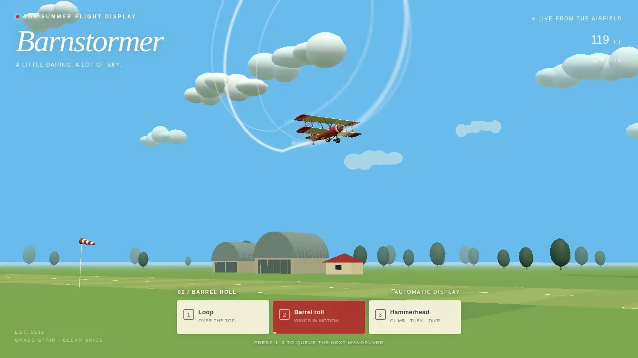 GPT-6 Astra's output for Vintage biplane aerobatics over a grass airfield (Three.js)