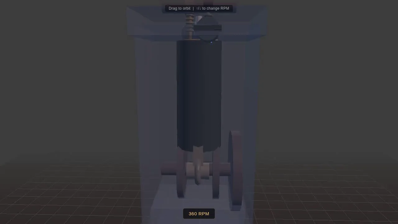DeepSeek V4 Pro's output for Four-stroke engine cutaway: crank, piston and cam-driven valves (Three.js)