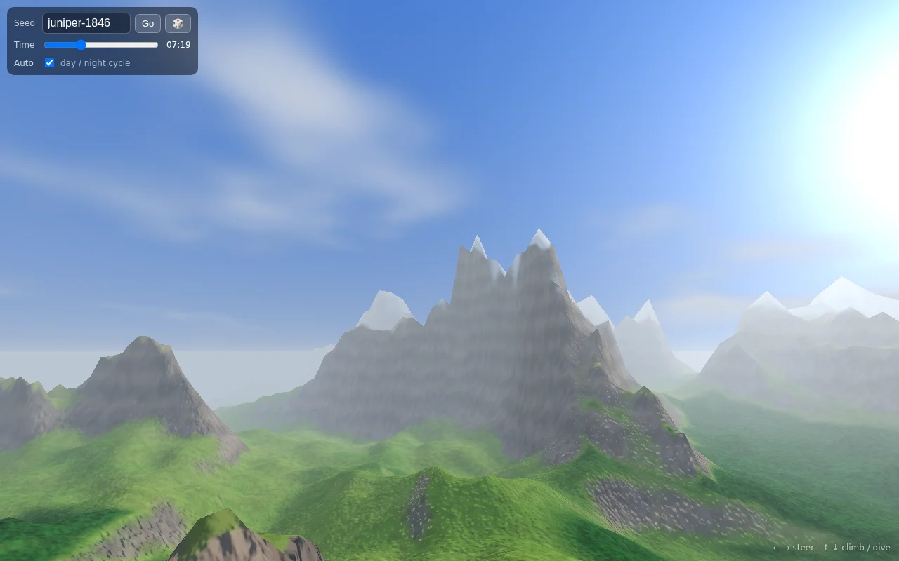 Claude Sonnet 5.5's output for Infinite terrain flyover