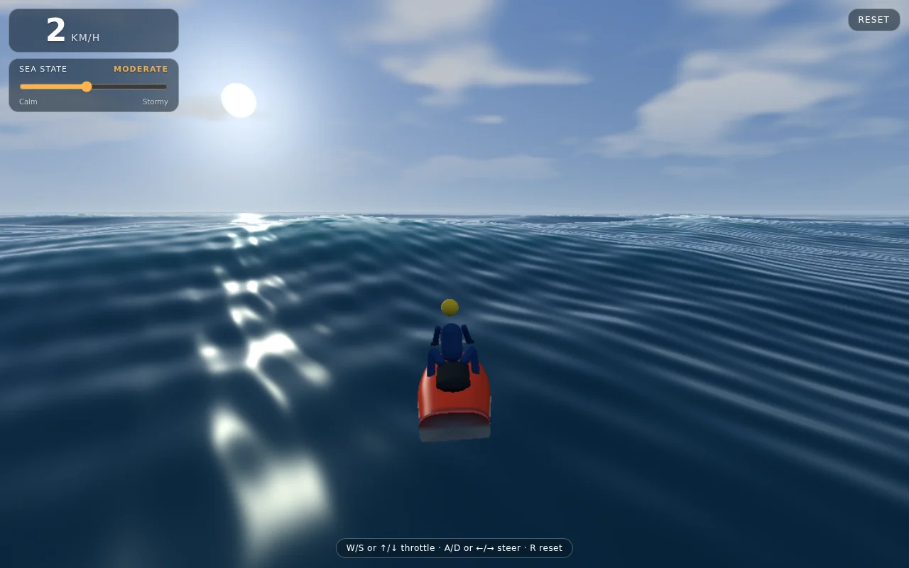 Claude Sonnet 5.5's output for Jetski ocean physics