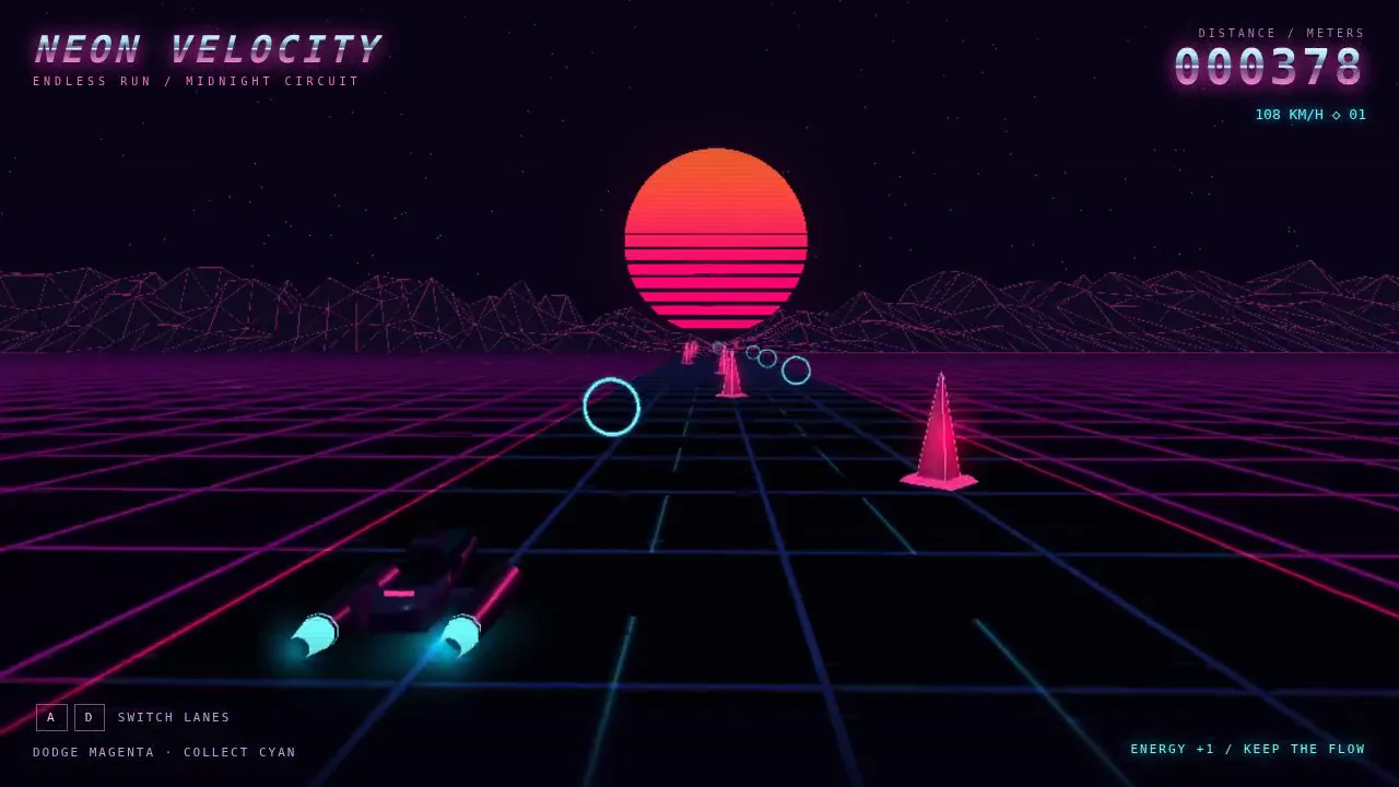 gpt-6.1-sol's output for Synthwave hover-bike racer on a neon grid highway (Three.js)
