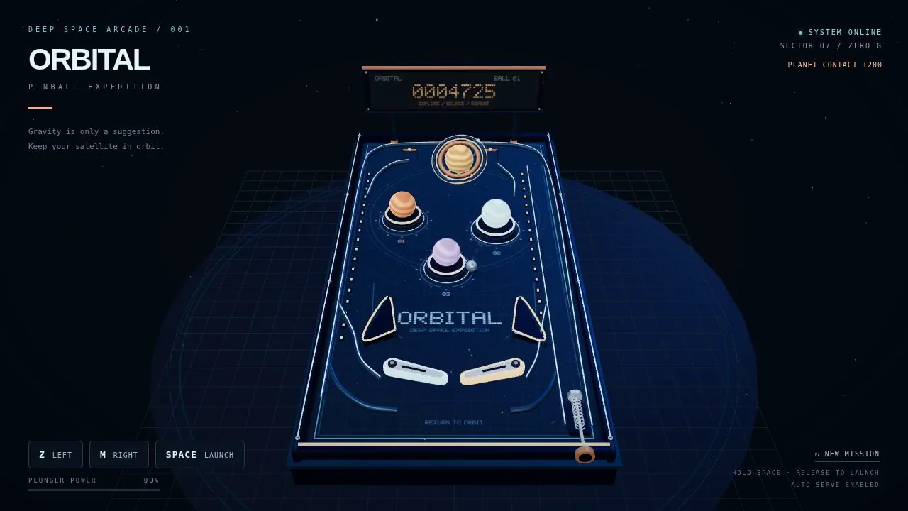 GPT-6 Astra's output for Outer-space pinball table with planet bumpers (Three.js)