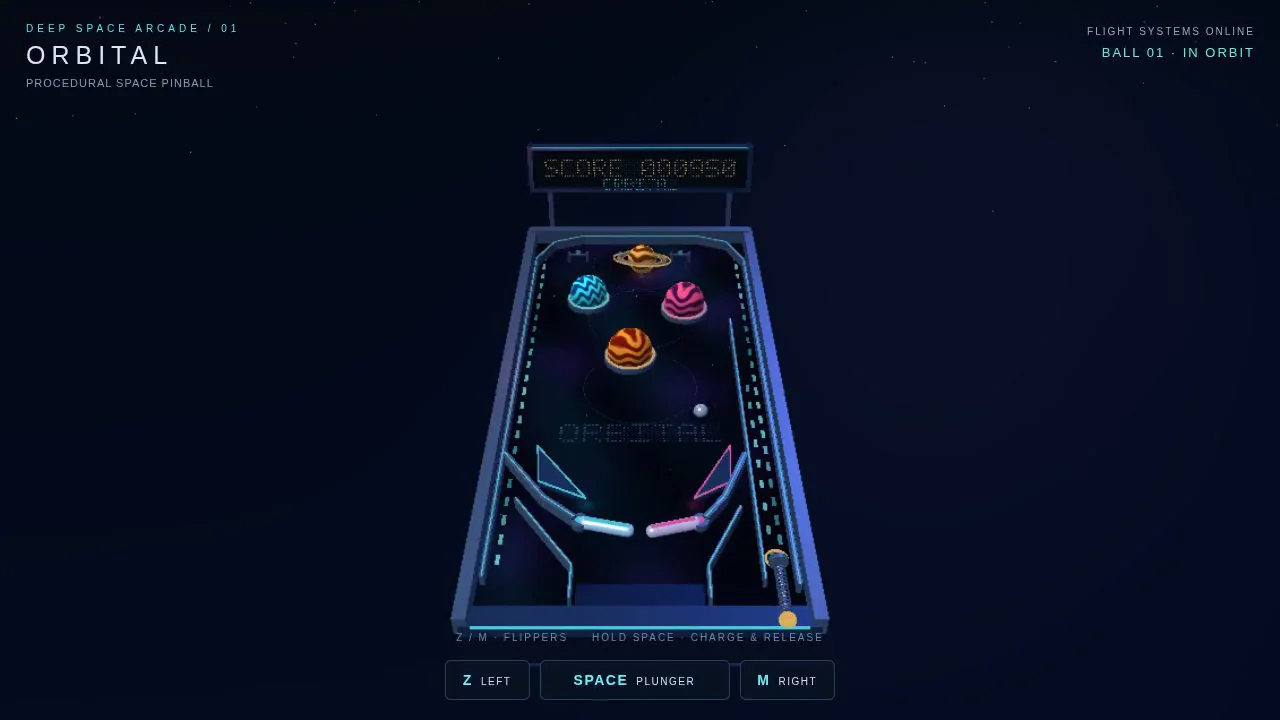 gpt-6.1-sol's output for Outer-space pinball table with planet bumpers (Three.js)