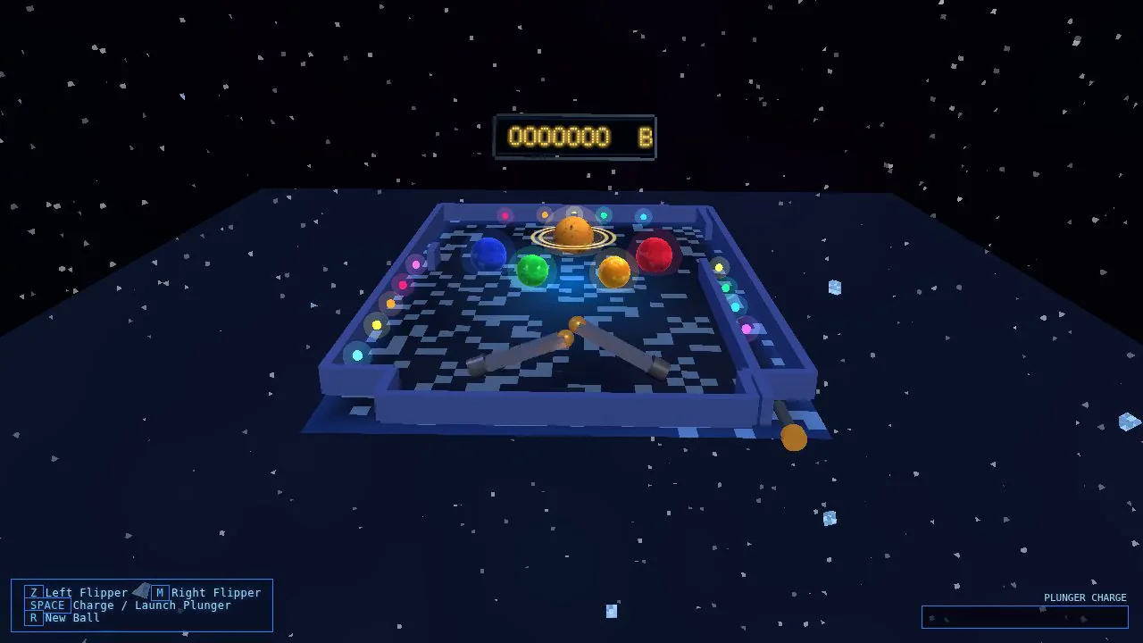 minimax-m3's output for Outer-space pinball table with planet bumpers (Three.js)