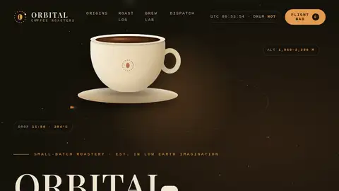 Qwen3.8 Max, Raw API (one-shot): 003 Orbital Coffee Landing