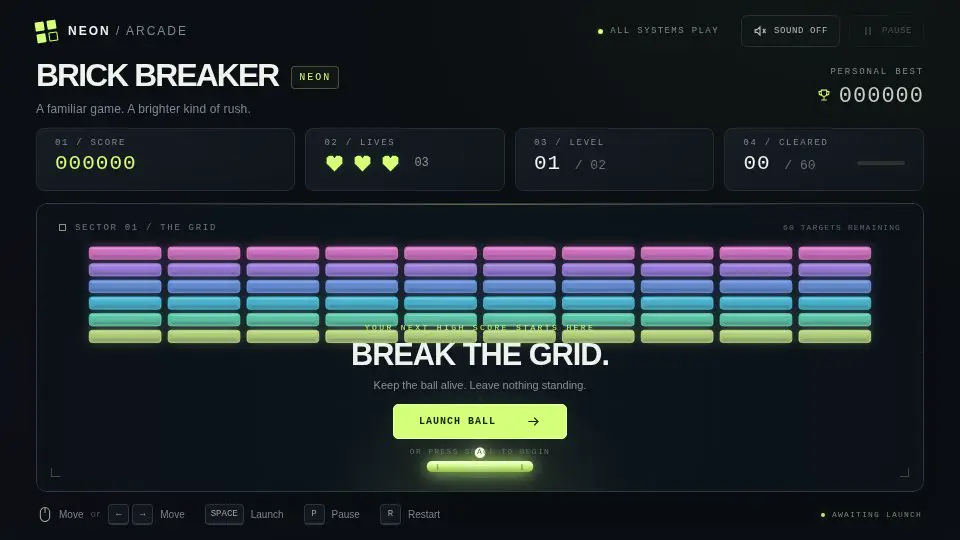 GPT-6 Astra's output for 004 Brick Breaker Neon