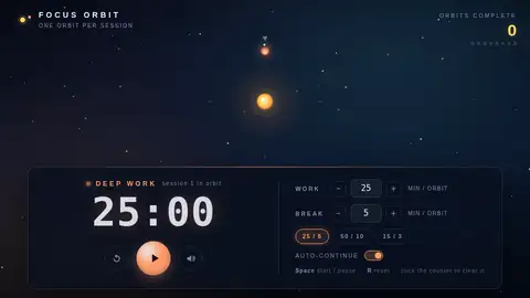 Qwen3.8 Max, Raw API (one-shot): 005 Focus Timer Orbit