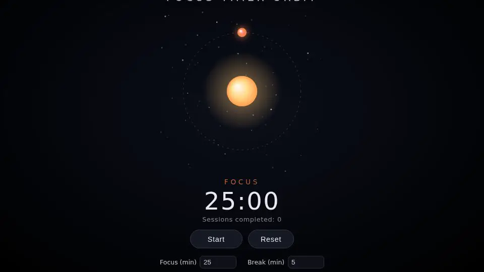 Claude Sonnet 5's output for 005 Focus Timer Orbit