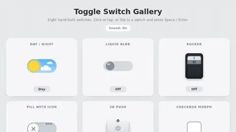 Claude Fable 5.1, Raw API (one-shot): 010 Toggle Switch Gallery