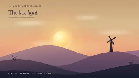 GPT-6 Sol, Raw API (one-shot): 011 Pure CSS Sunset