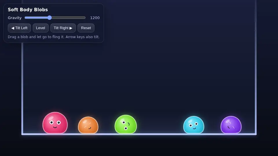 Claude Fable 5.1's output for 013 Soft Body Blobs