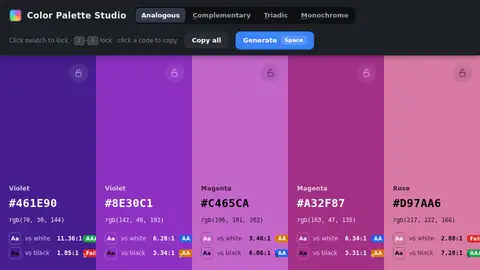 Claude Fable 5.1, Raw API (one-shot): 015 Color Palette Studio