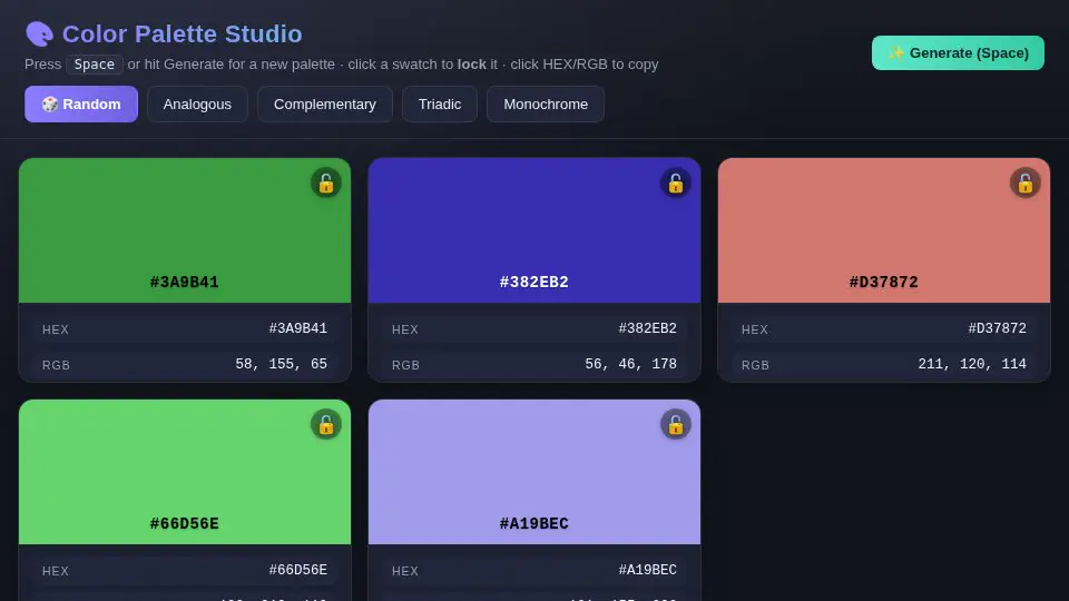 Claude Sonnet 5's output for 015 Color Palette Studio