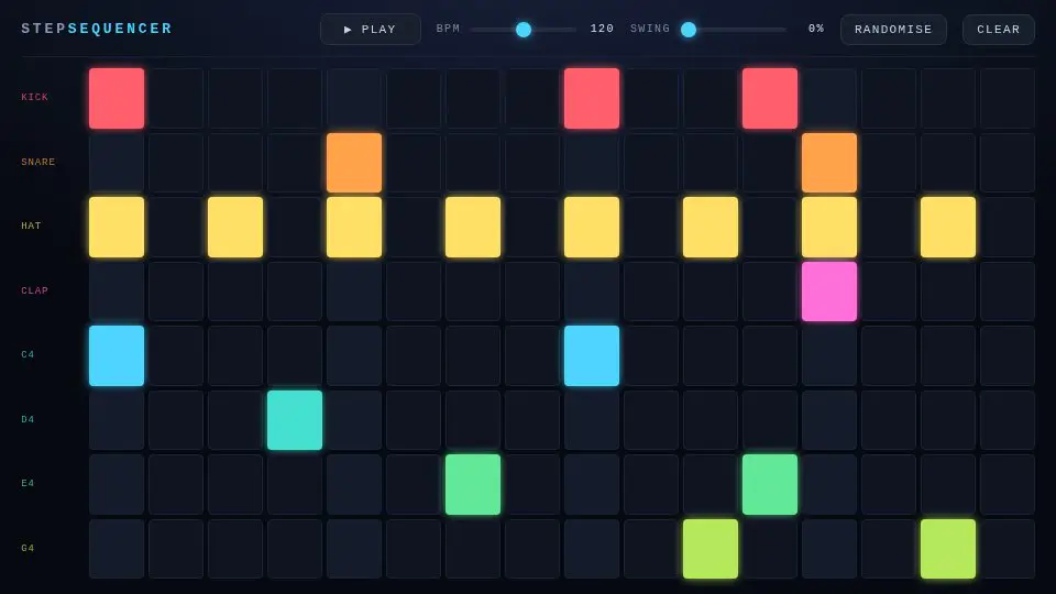 DeepSeek V4.1 Flash's output for 018 Step Sequencer Grid
