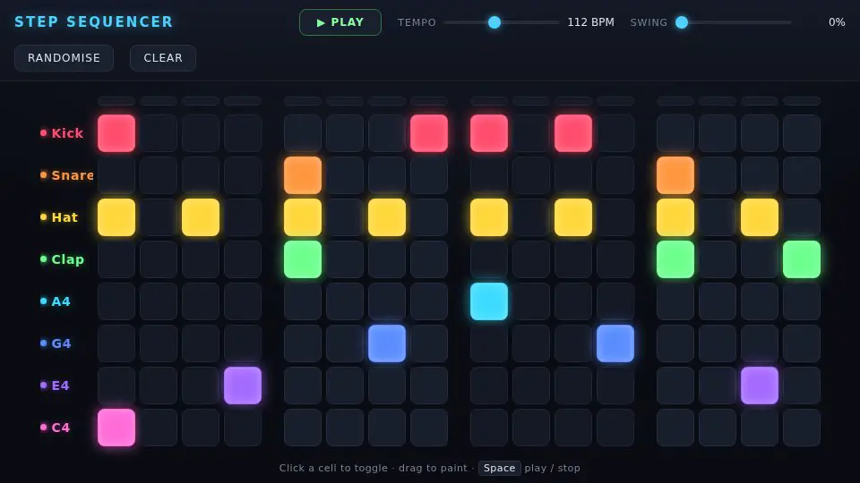 Claude Fable 5.1's output for 018 Step Sequencer Grid
