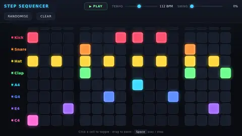 Claude Fable 5.1, Raw API (one-shot): 018 Step Sequencer Grid