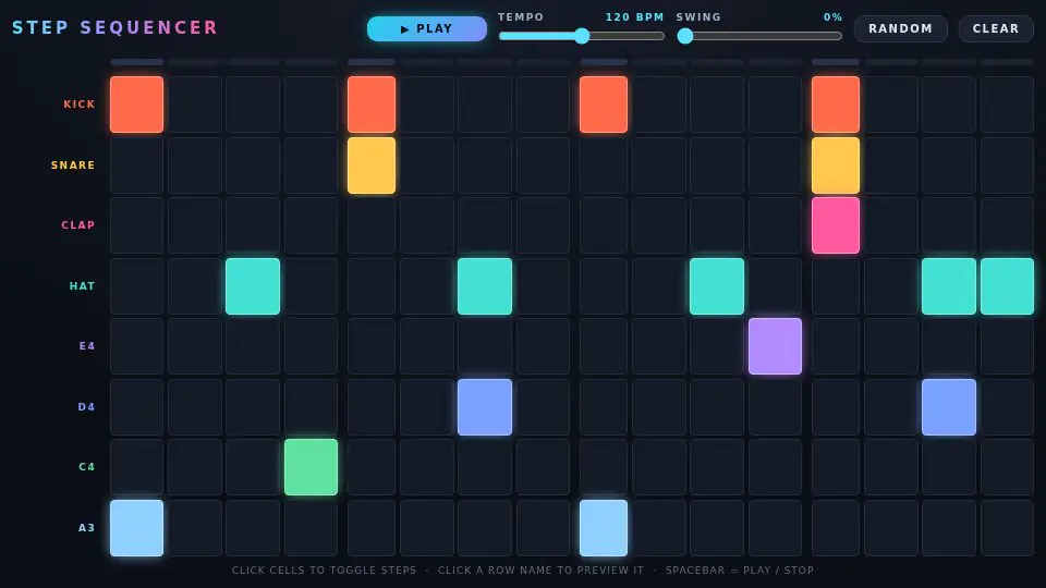 Kimi K3's output for 018 Step Sequencer Grid