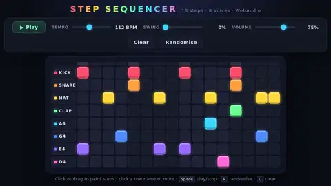 Claude Opus 5.5, Raw API (one-shot): 018 Step Sequencer Grid