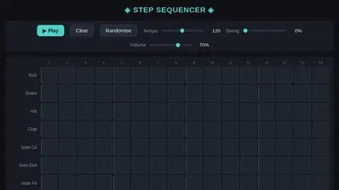 Claude Sonnet 5, Raw API (one-shot): 018 Step Sequencer Grid