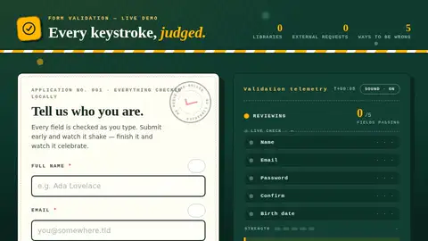 Qwen3.8 27B, Raw API (one-shot): 045 Form Validation Demo