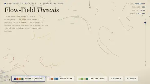 Qwen3.8 27B, Raw API (one-shot): 047 Flow Field Threads