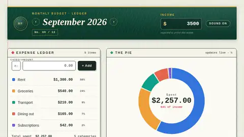 Qwen3.8 27B, Raw API (one-shot): 050 Budget Pie Planner