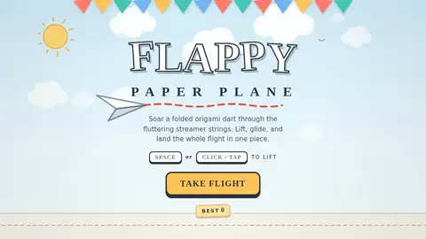 Qwen3.8 27B, Raw API (one-shot): 054 Flappy Paper Plane