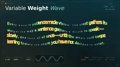 Qwen3.8 27B, Raw API (one-shot): 057 Variable Weight Wave