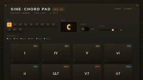 Qwen3.8 27B, Raw API (one-shot): 083 Sine Chord Pad