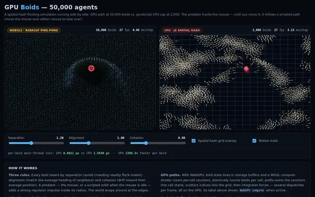 DeepSeek V4.1 Flash, OpenCode: GPU boids 50k