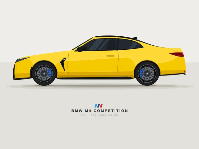 Claude Opus 5.5, Claude Code: BMW M4 Competition, side view (flat vector)