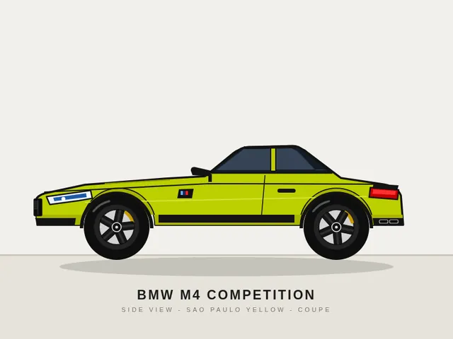 Muse Spark 1.3, Cline CLI: BMW M4 Competition, side view (flat vector)