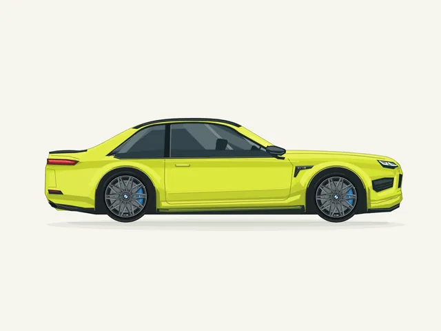 GPT-6 Astra, Codex CLI: BMW M4 Competition, side view (flat vector)