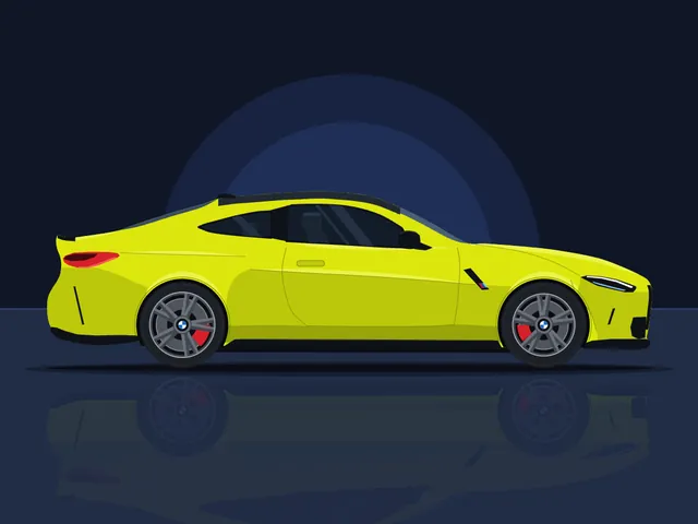 Claude Sonnet 5.5, OpenCode: BMW M4 Competition, side view (flat vector)