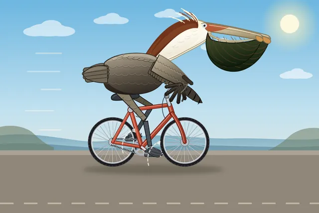 DeepSeek V4.1 Flash, dsh: California brown pelican riding a bicycle (detailed spec)